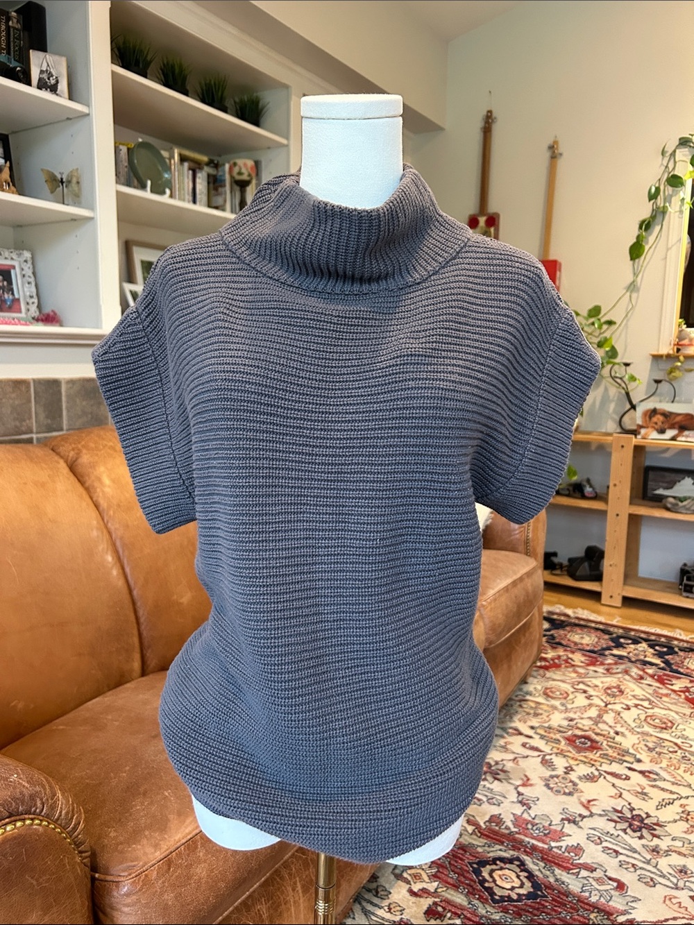 Ann Taylor Ribbed Fold-Over Turtleneck Sweater - Gray